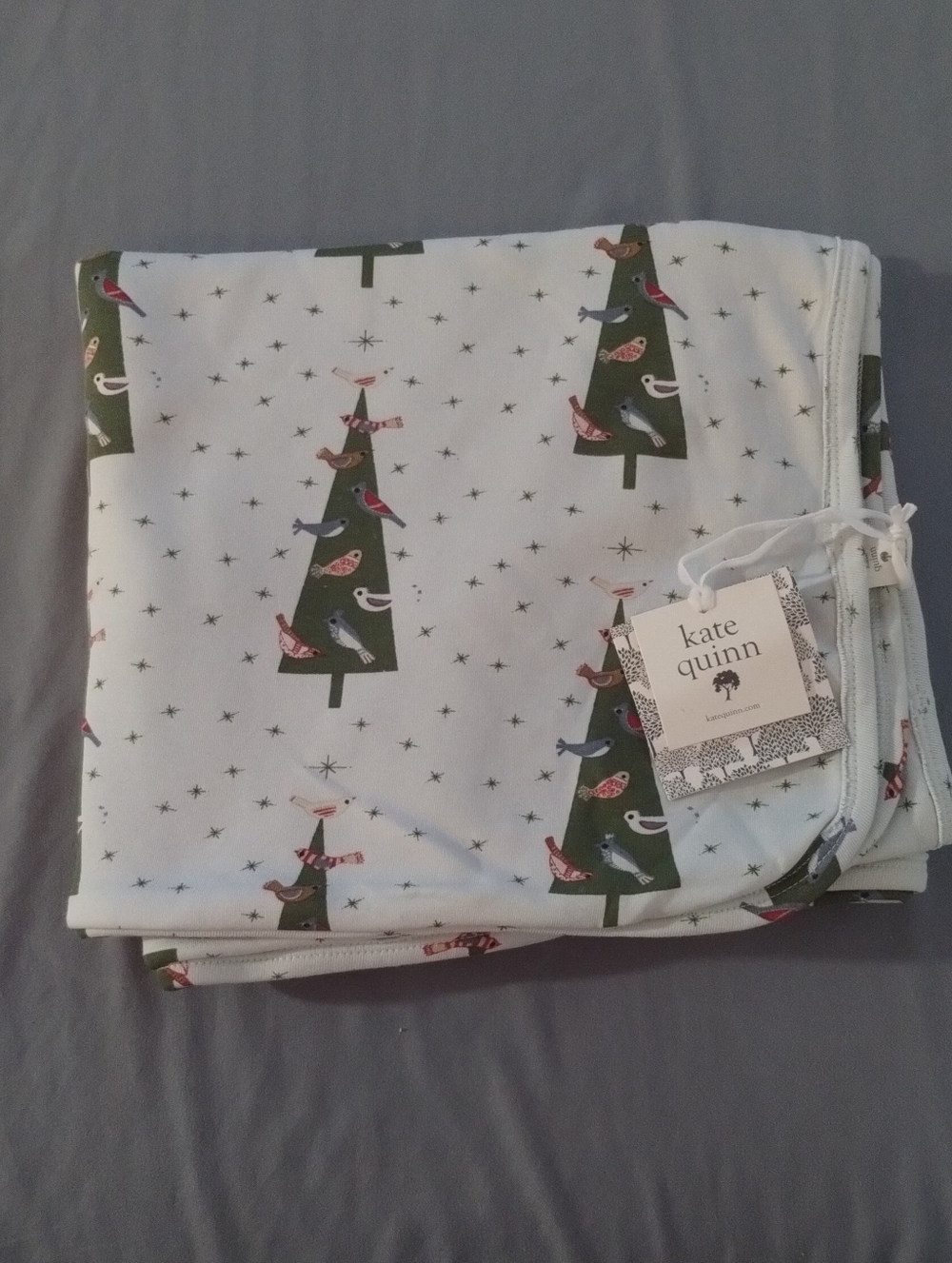 Kate Quinn Retro Christmas Tree & Birds Double Layer Blanket NWT